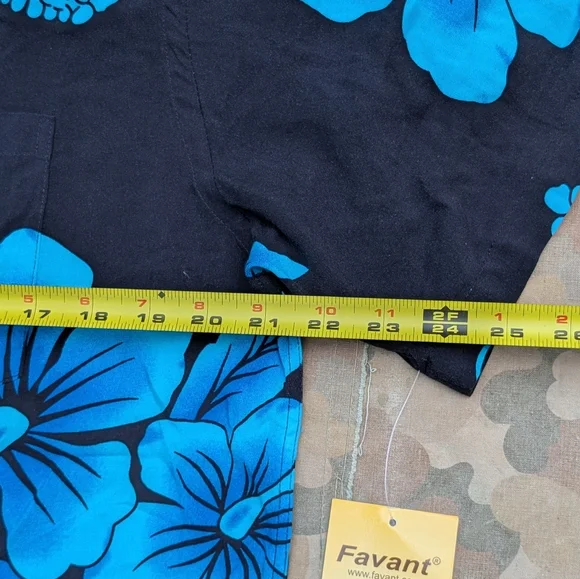 NWT Favant Rayon Hawaiian Hibiscus Button Up Shirt Never Worn Black Blu Sz L - Picture 9 of 11